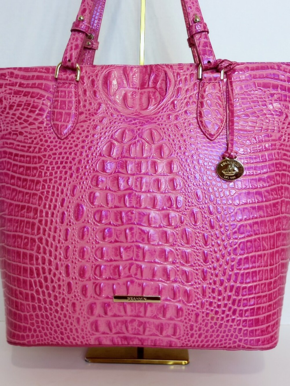 NWOT Brahmin Hibiscus 🌺 Ellen Tote, Crocodile Embossed Leather, Pink - Picture 3 of 14